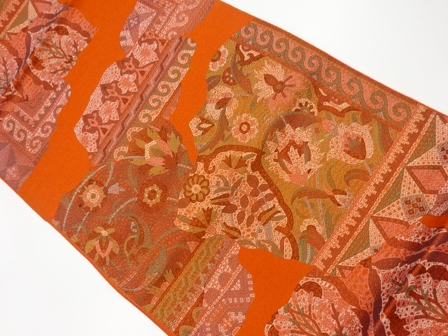 JAPANESE KIMONO / VINTAGE NAGOYA OBI / WOVEN FLOWER ARABESQUE